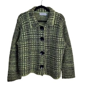 Willow Vintage Green Black Heavy Knit Lagonlook Cardigan Jacket Size L
